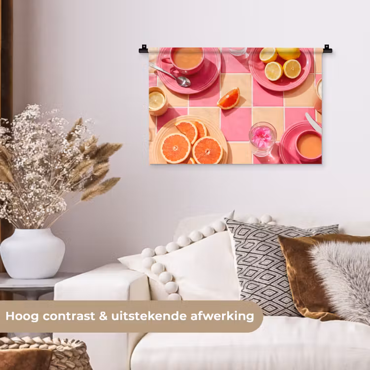 Wandkleed - Eten - Citrusvruchten - Stillevens - Roze - Oranje — 4