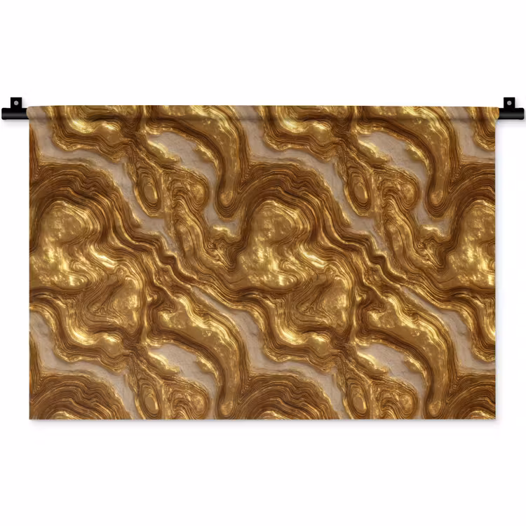 Wandkleed - Golven - Organisch - Goud - Crème — 1