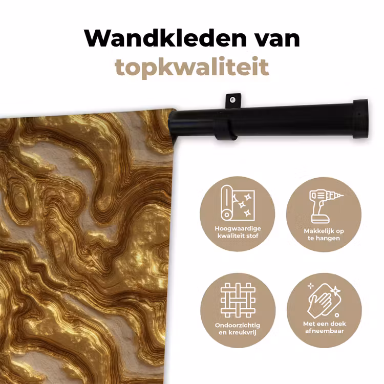 Wandkleed - Golven - Organisch - Goud - Crème — 3