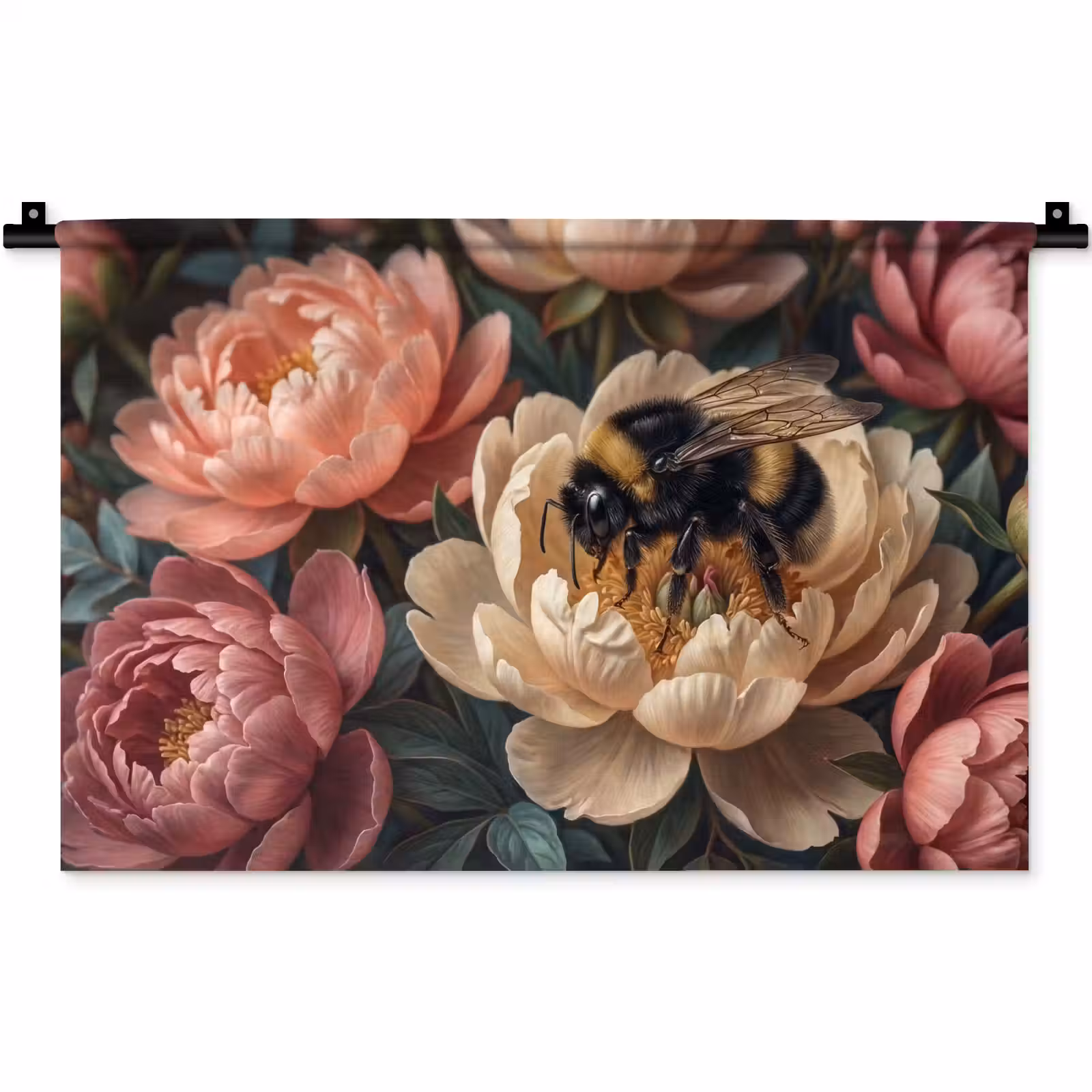 Wandkleed - Bloemen - Insect - Natuur - Roze — 1