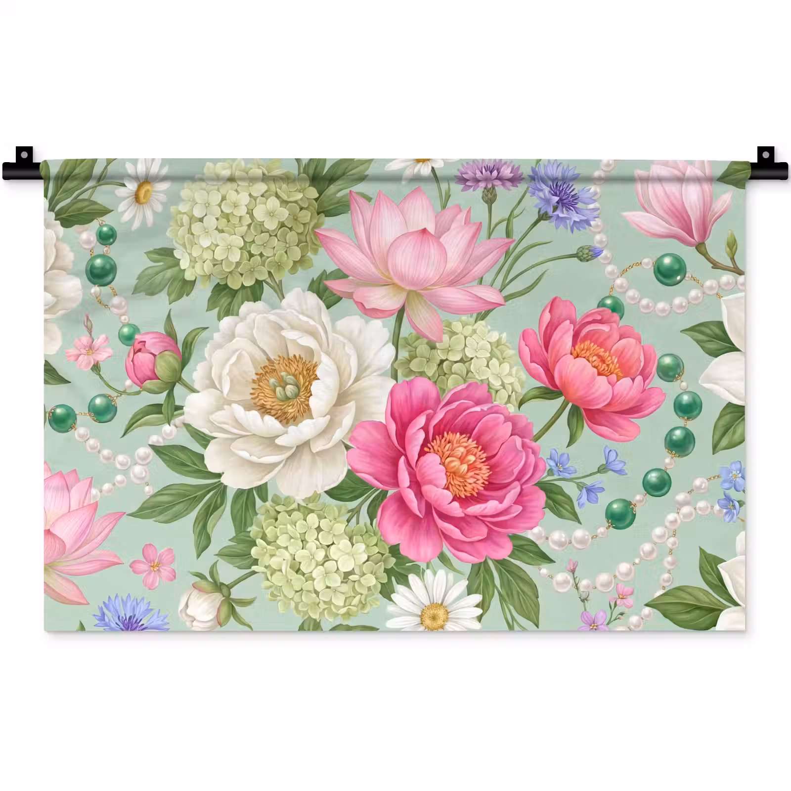 Wandkleed - Bloemen - Patroon - Botanisch - Groen — 1