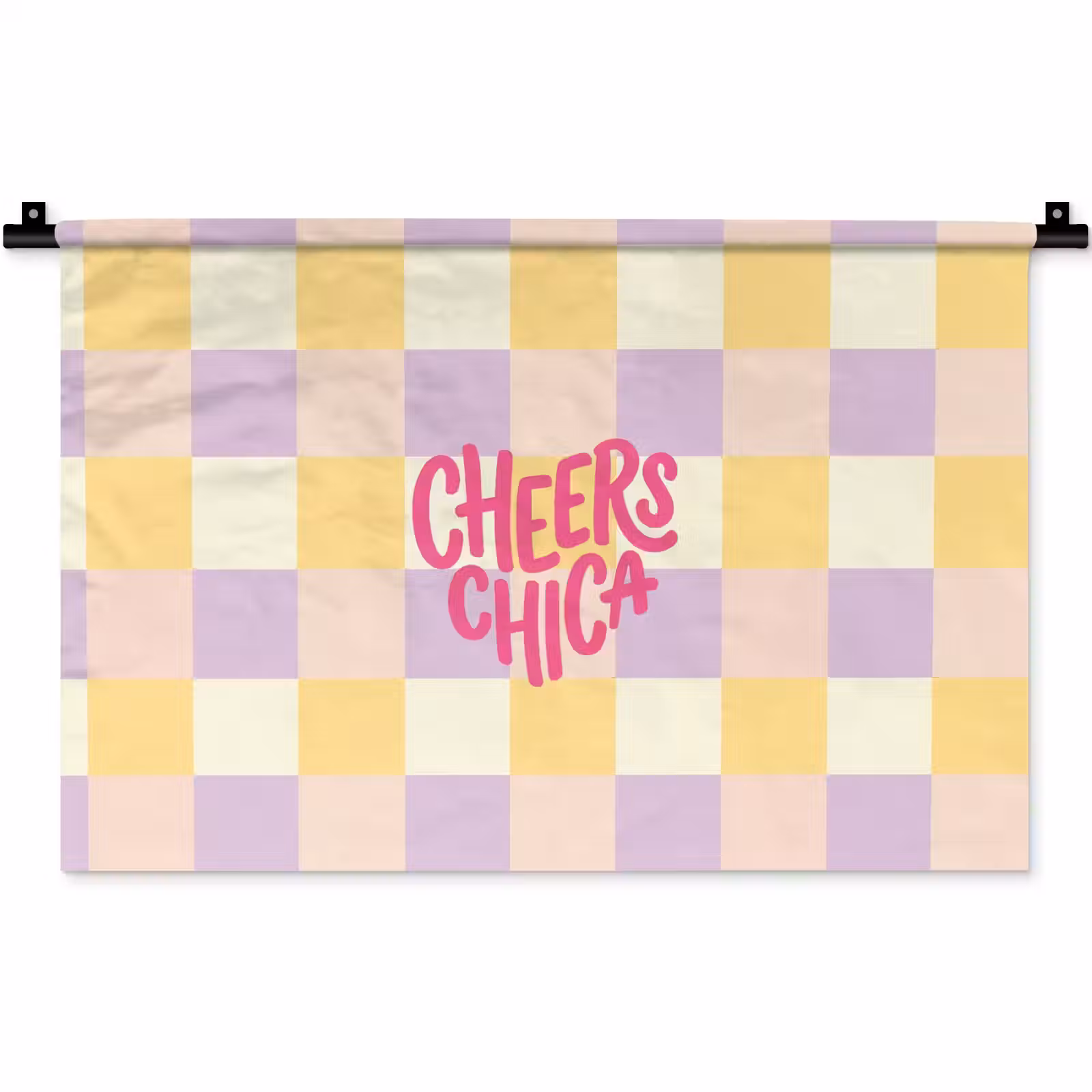 Wandkleed - Cheers Chica - Ruitjes - Lila - Geel — 1