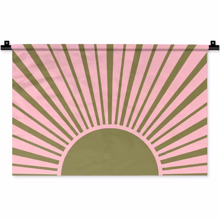 Wandkleed - Abstract - Stralen - Grafisch - Roze - Groen — 1