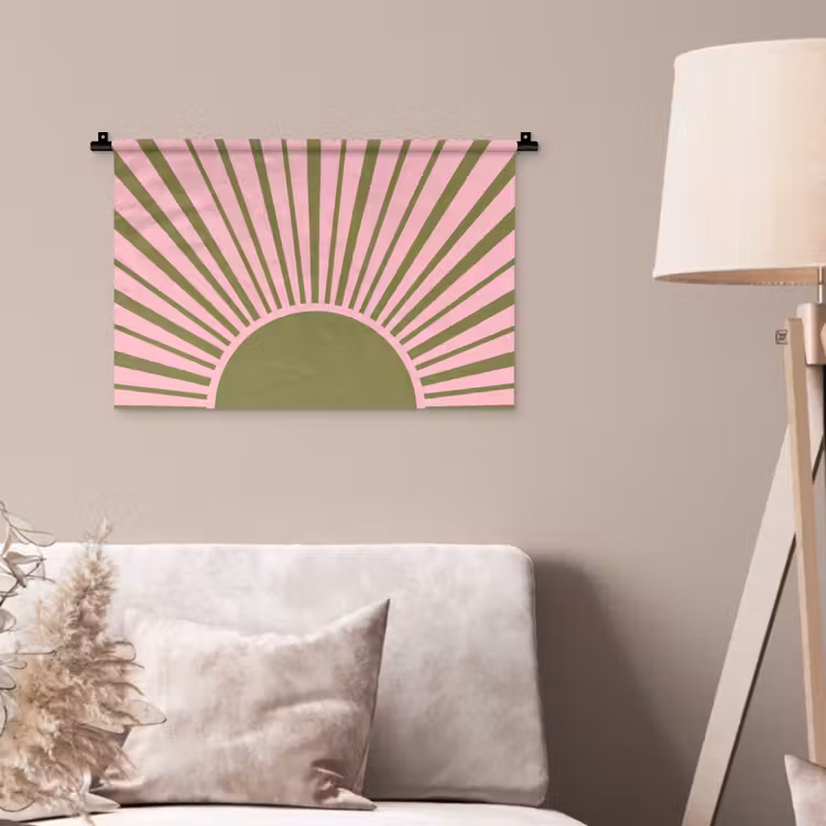Wandkleed - Abstract - Stralen - Grafisch - Roze - Groen — 2