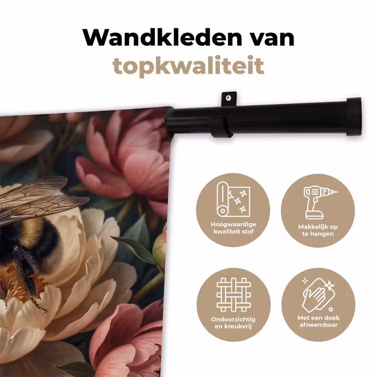 Wandkleed - Bloemen - Insect - Natuur - Roze — 3