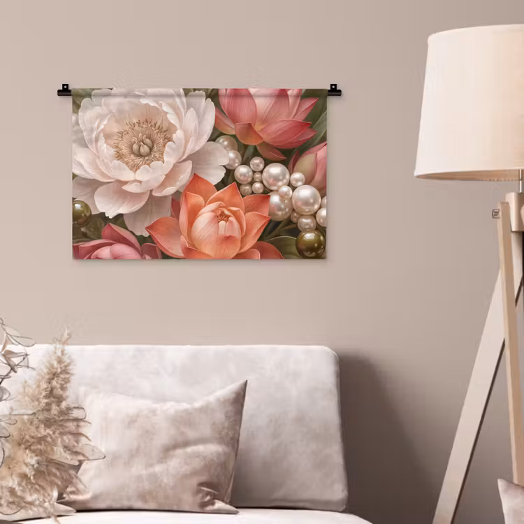 Wandkleed - Bloemen - Parels - Elegant - Roze - Wit — 2