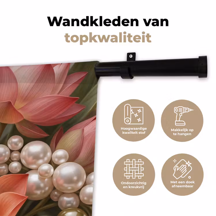 Wandkleed - Bloemen - Parels - Elegant - Roze - Wit — 3