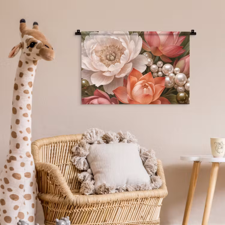 Wandkleed - Bloemen - Parels - Elegant - Roze - Wit — 5
