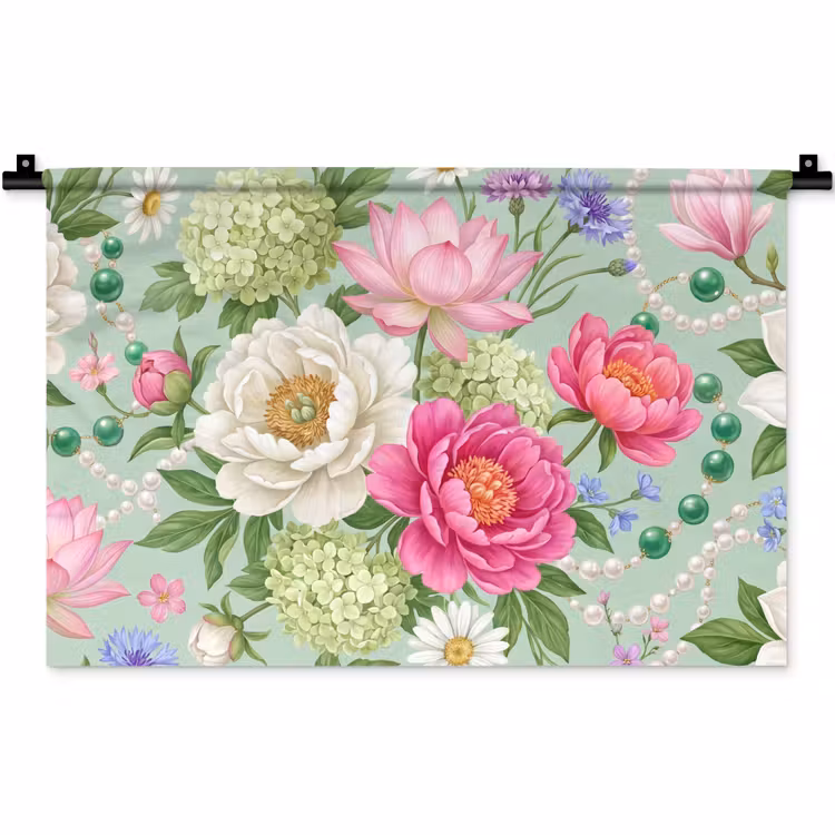 Wandkleed - Bloemen - Patroon - Botanisch - Groen — 1