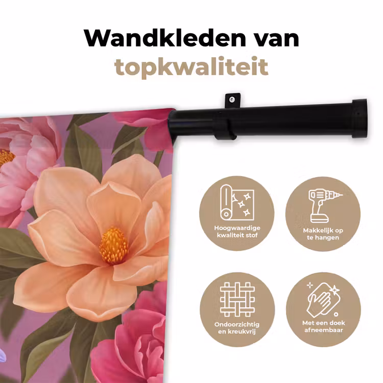 Wandkleed - Bloemen - Patroon - Illustratie - Roze — 3