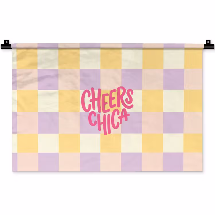 Wandkleed - Cheers Chica - Ruitjes - Lila - Geel — 1