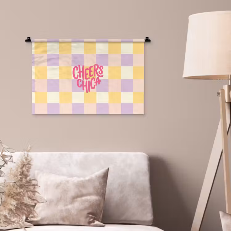 Wandkleed - Cheers Chica - Ruitjes - Lila - Geel — 2