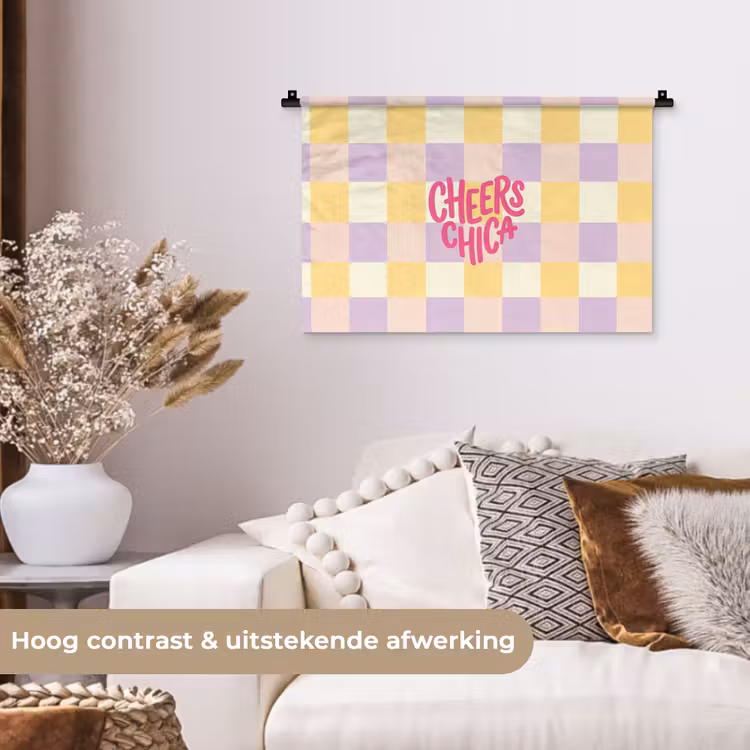 Wandkleed - Cheers Chica - Ruitjes - Lila - Geel — 4