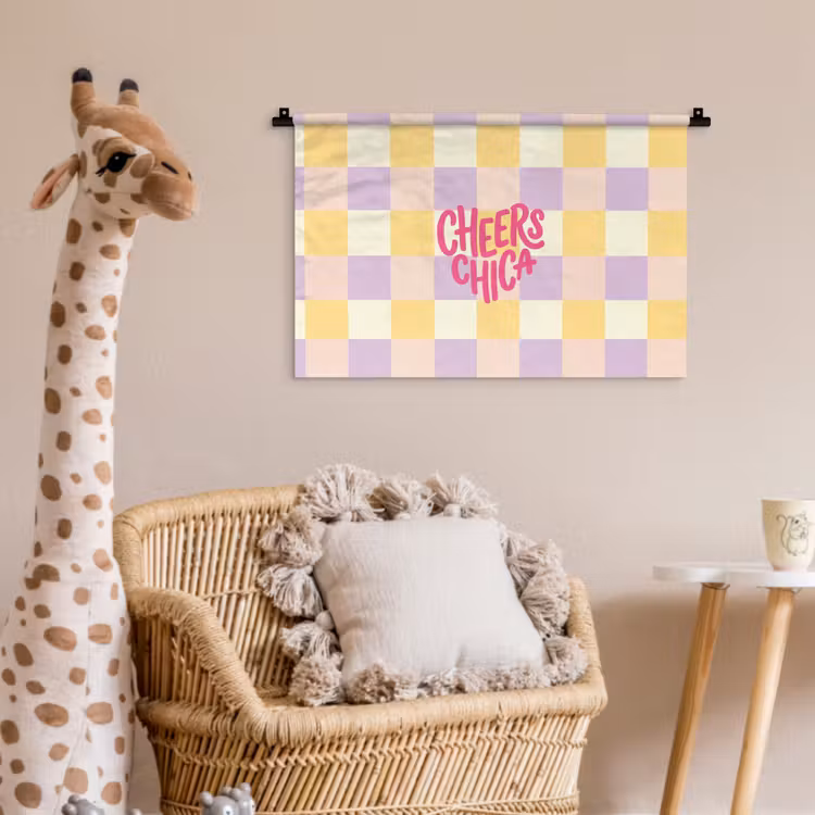 Wandkleed - Cheers Chica - Ruitjes - Lila - Geel — 5