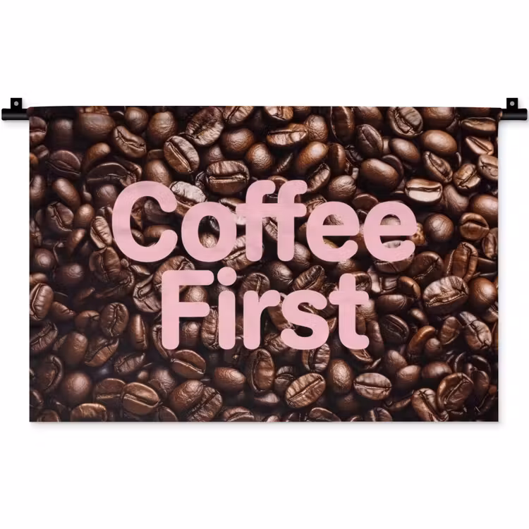 Wandkleed - Coffee First - Koffiebonen - Roze — 1
