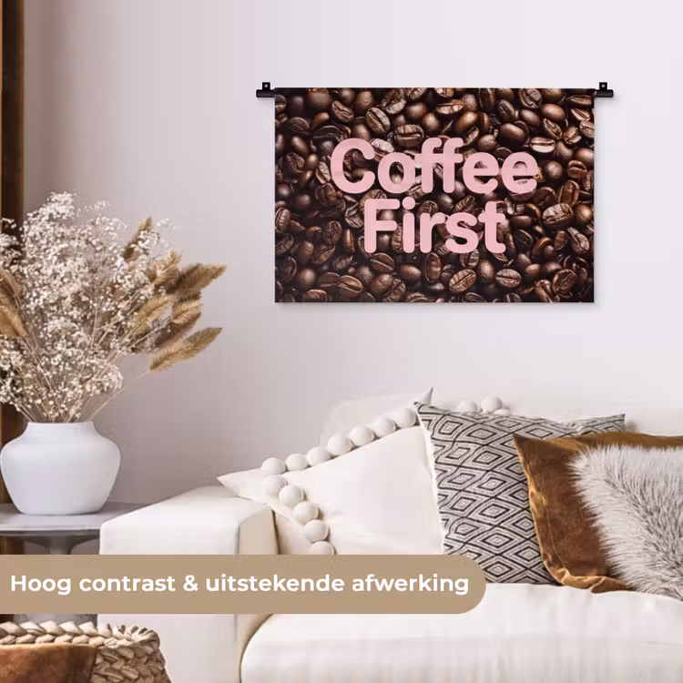 Wandkleed - Coffee First - Koffiebonen - Roze — 4