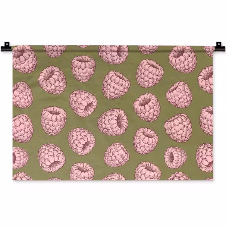 Wandkleed - Eten - Patroon - Illustratie - Roze - Groen — 1