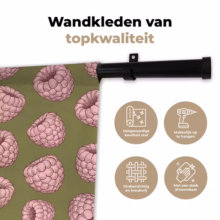 Wandkleed - Eten - Patroon - Illustratie - Roze - Groen — 3