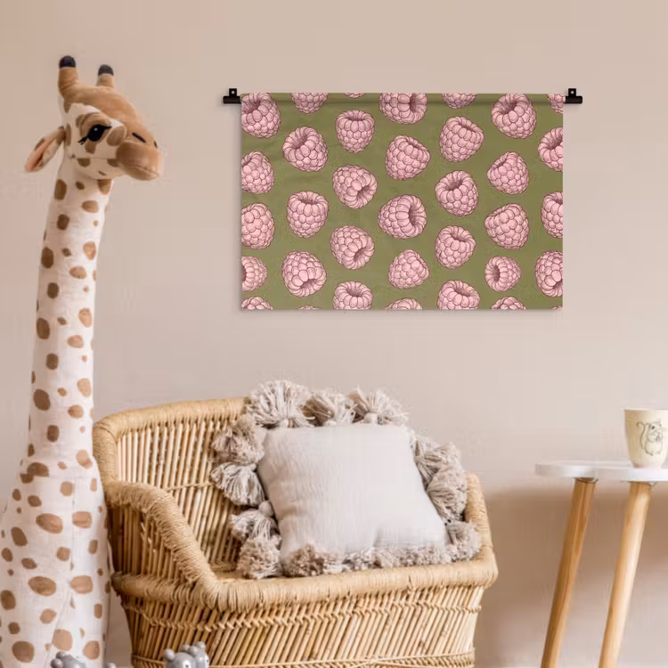 Wandkleed - Eten - Patroon - Illustratie - Roze - Groen — 5