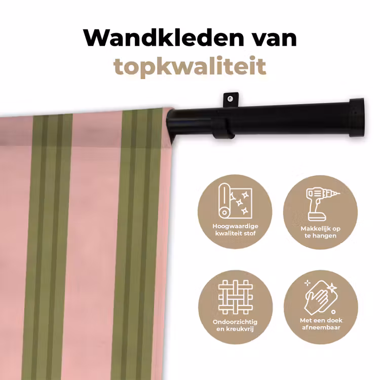 Wandkleed - Patroon - Strepen - Abstract - Roze - Groen — 3