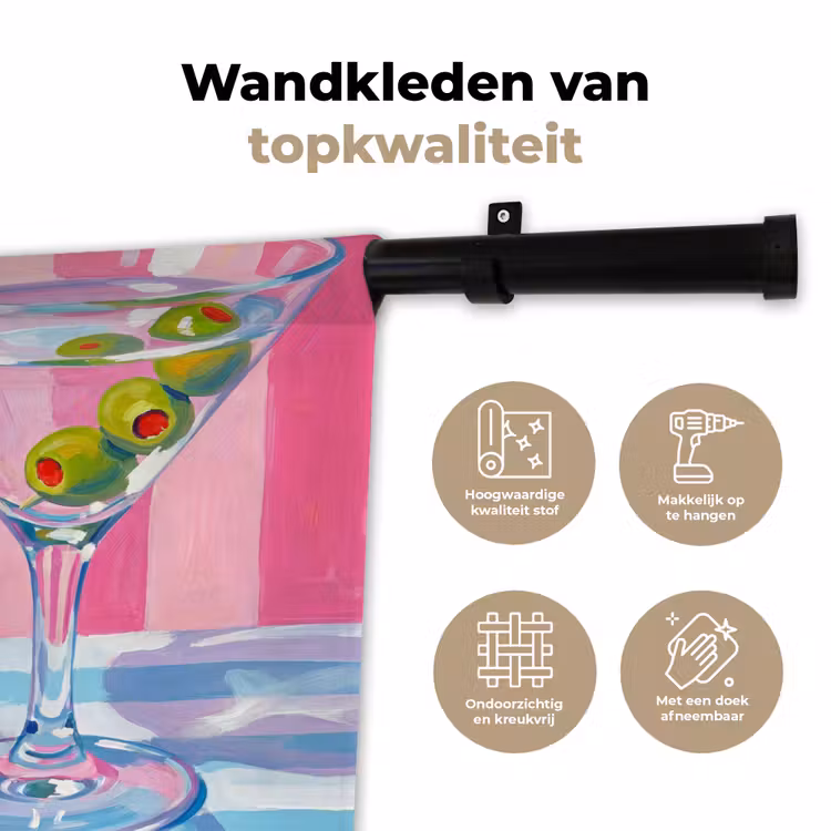 Wandkleed - Cocktail - Olijven - Kunst - Modern - Roze — 3