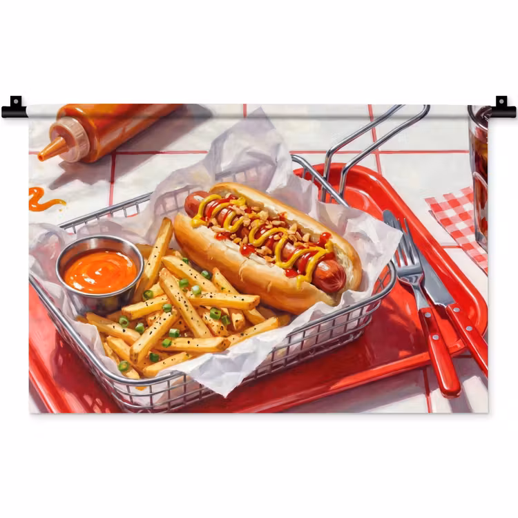 Wandkleed - Eten - Hotdog - Fastfood - Modern - Rood — 1