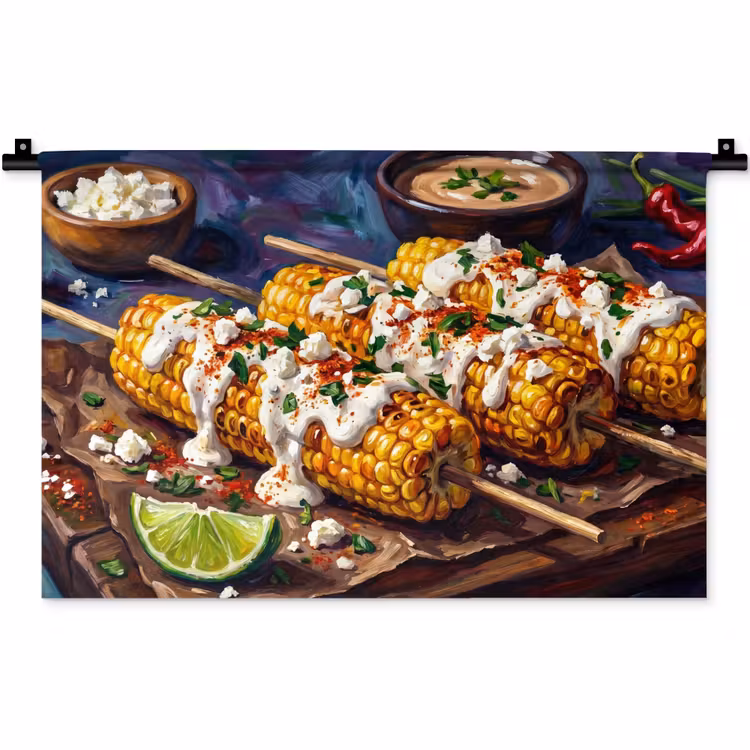 Wandkleed - Eten - Maïs - Saus - Geschilderd - Geel — 1