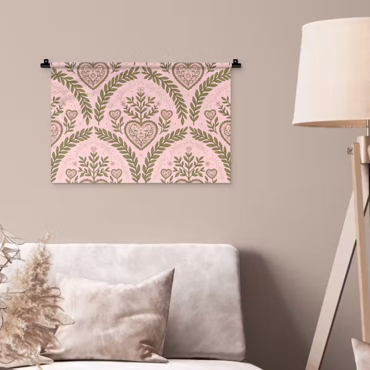 Wandkleed - Patroon - Hart - Bloemen - Folkloristisch - Roze — 2