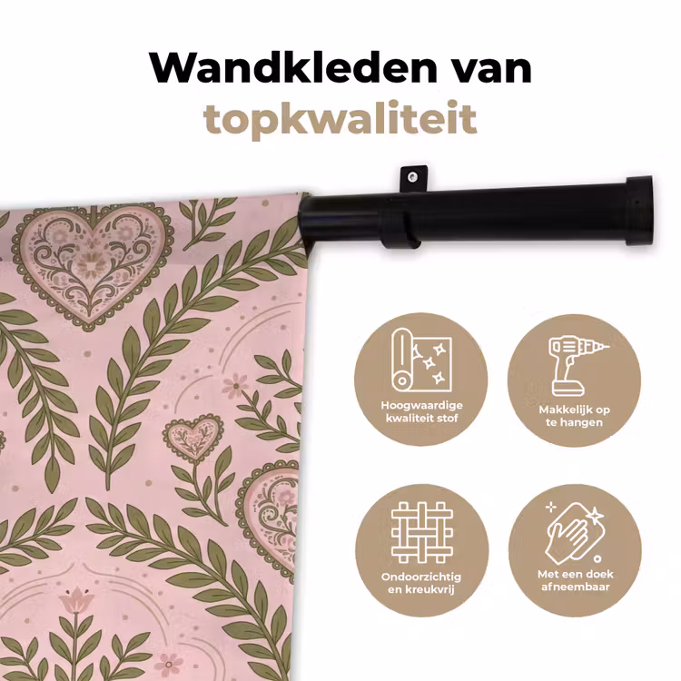 Wandkleed - Patroon - Hart - Bloemen - Folkloristisch - Roze — 3