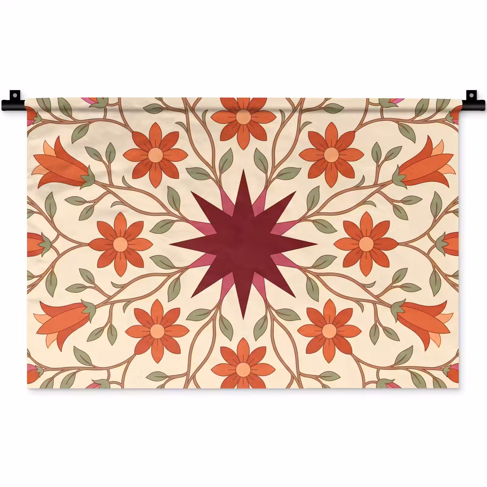 Wandkleed - Bloemen - Mandala - Decoratief - Rood — 1