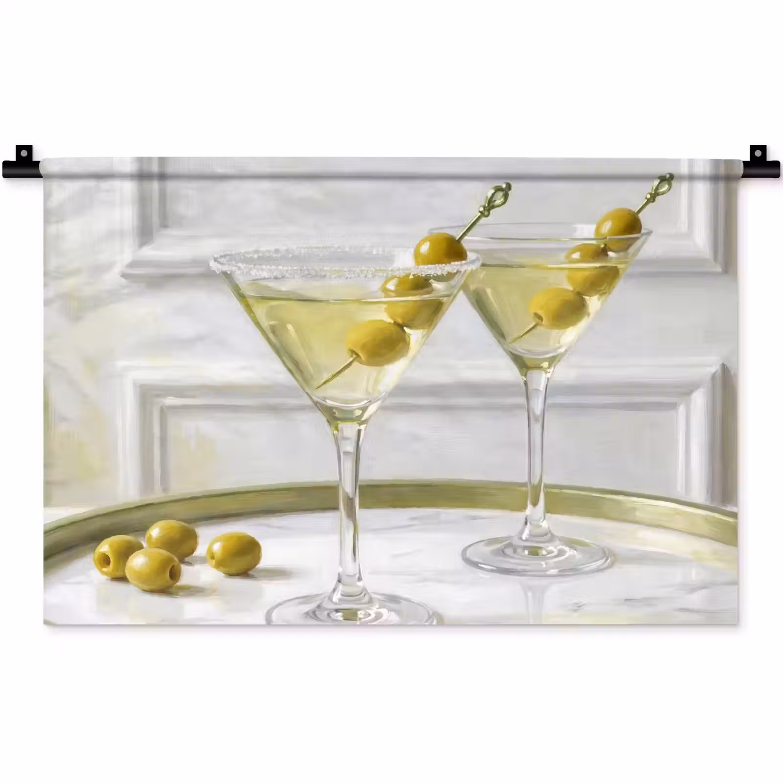 Wandkleed - Drank - Martini - Olijven - Modern - Wit — 1