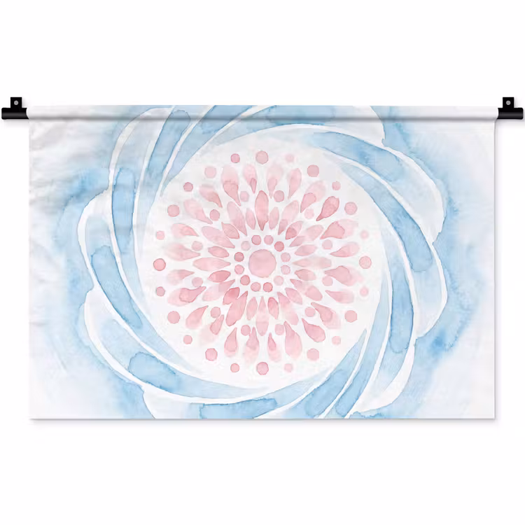Wandkleed - Abstract - Bloemvorm - Aquarel - Roze - Blauw — 1
