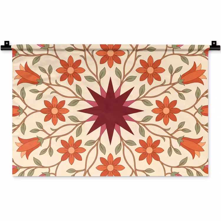 Wandkleed - Bloemen - Mandala - Decoratief - Rood — 1