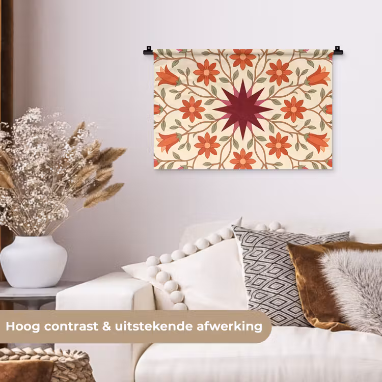 Wandkleed - Bloemen - Mandala - Decoratief - Rood — 4