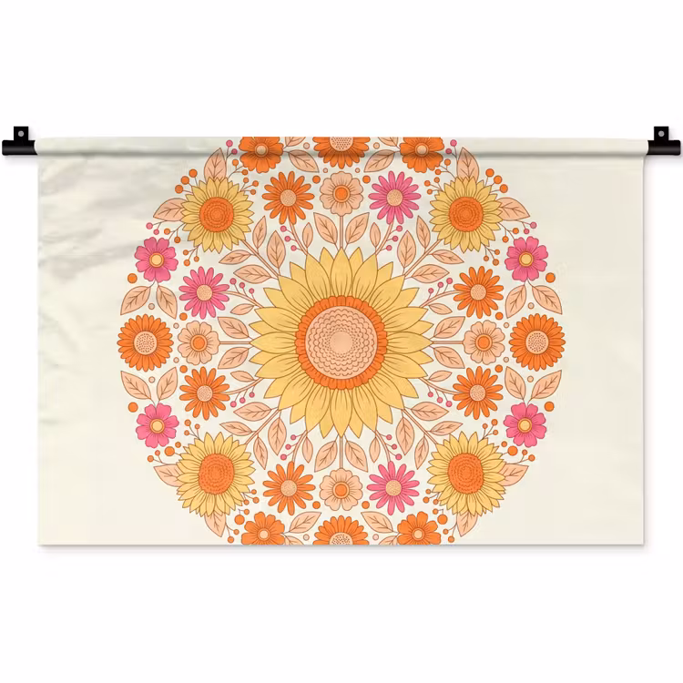 Wandkleed - Bloemen - Mandala - Patroon - Kleurrijk — 1