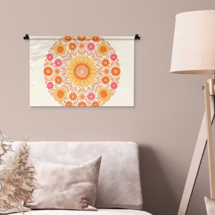 Wandkleed - Bloemen - Mandala - Patroon - Kleurrijk — 2