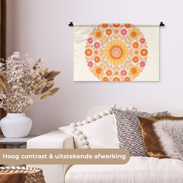 Wandkleed - Bloemen - Mandala - Patroon - Kleurrijk — 4