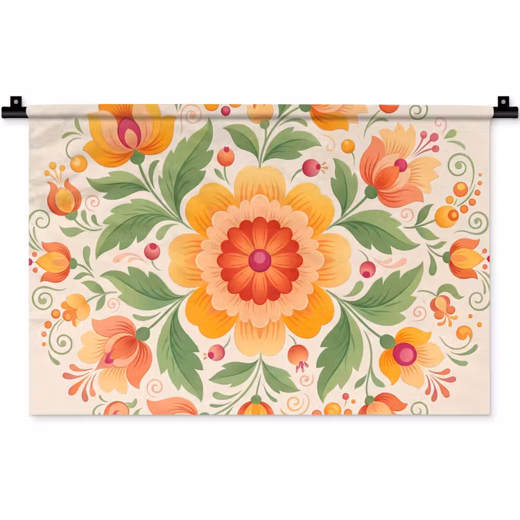 Wandkleed - Bloemen - Patroon - Decoratief - Oranje — 1