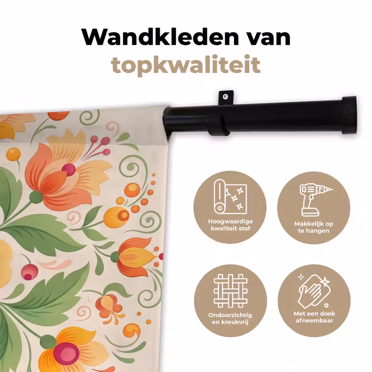 Wandkleed - Bloemen - Patroon - Decoratief - Oranje — 3