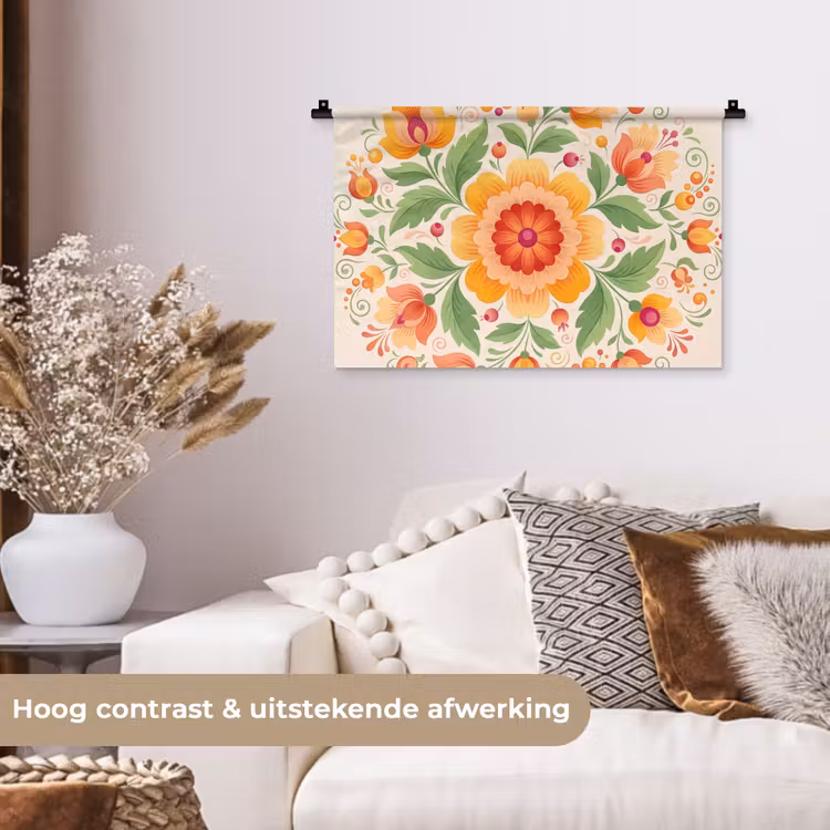 Wandkleed - Bloemen - Patroon - Decoratief - Oranje — 4