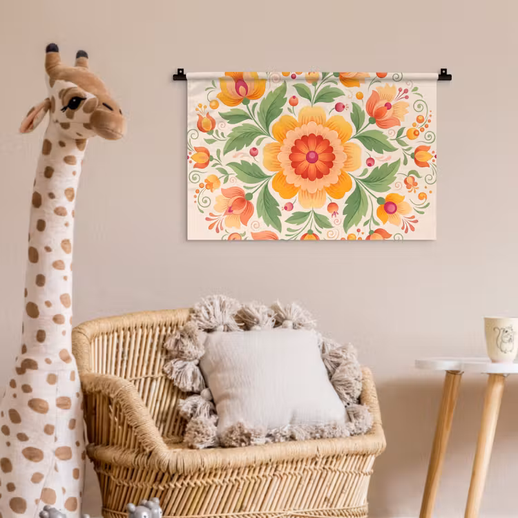 Wandkleed - Bloemen - Patroon - Decoratief - Oranje — 5