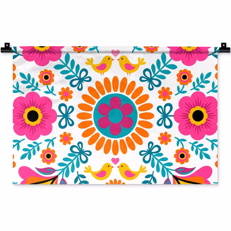 Wandkleed - Bloemen - Vogel - Patroon - Kleurrijk - Modern — 1