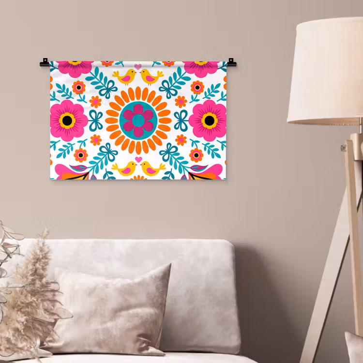 Wandkleed - Bloemen - Vogel - Patroon - Kleurrijk - Modern — 2