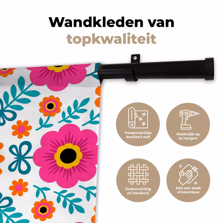 Wandkleed - Bloemen - Vogel - Patroon - Kleurrijk - Modern — 3