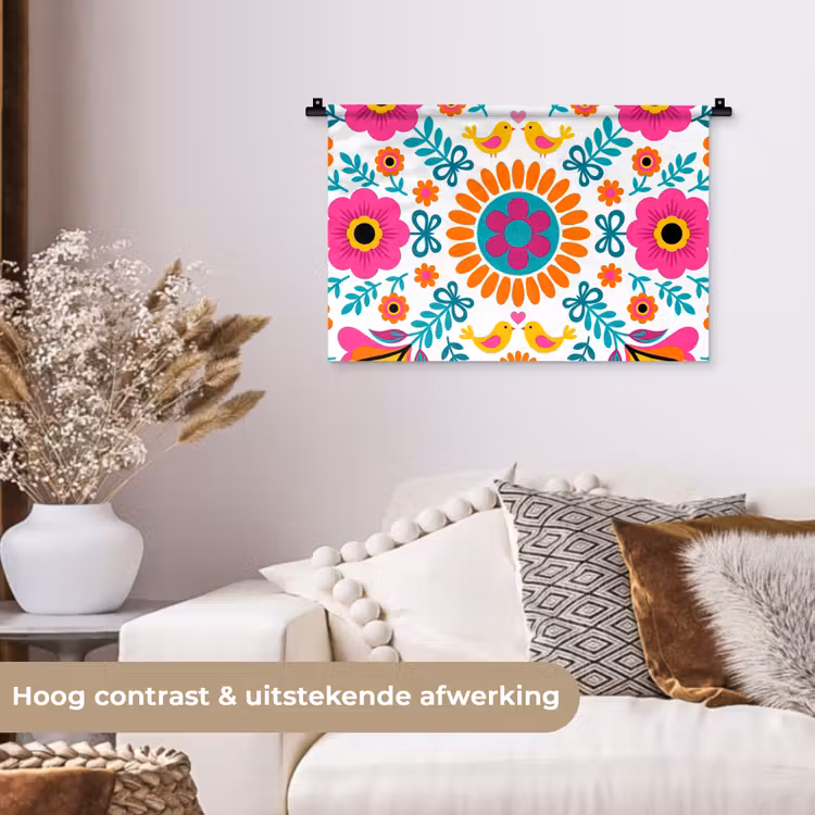 Wandkleed - Bloemen - Vogel - Patroon - Kleurrijk - Modern — 4