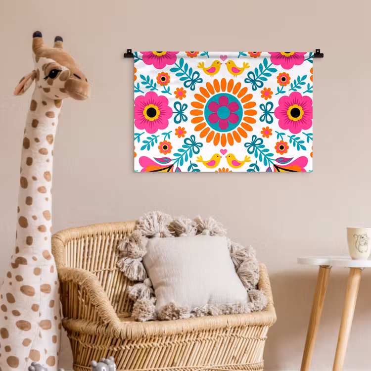 Wandkleed - Bloemen - Vogel - Patroon - Kleurrijk - Modern — 5