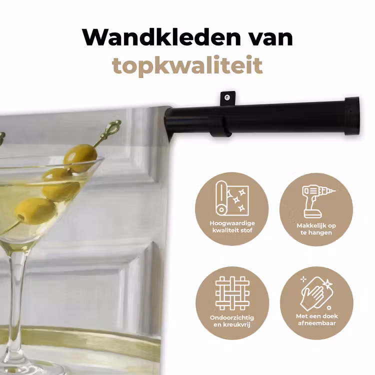 Wandkleed - Drank - Martini - Olijven - Modern - Wit — 3
