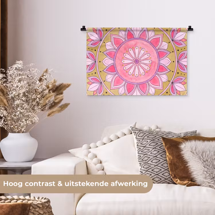 Wandkleed - Mandala - Patroon - Kunst - Aquarel - Roze — 4