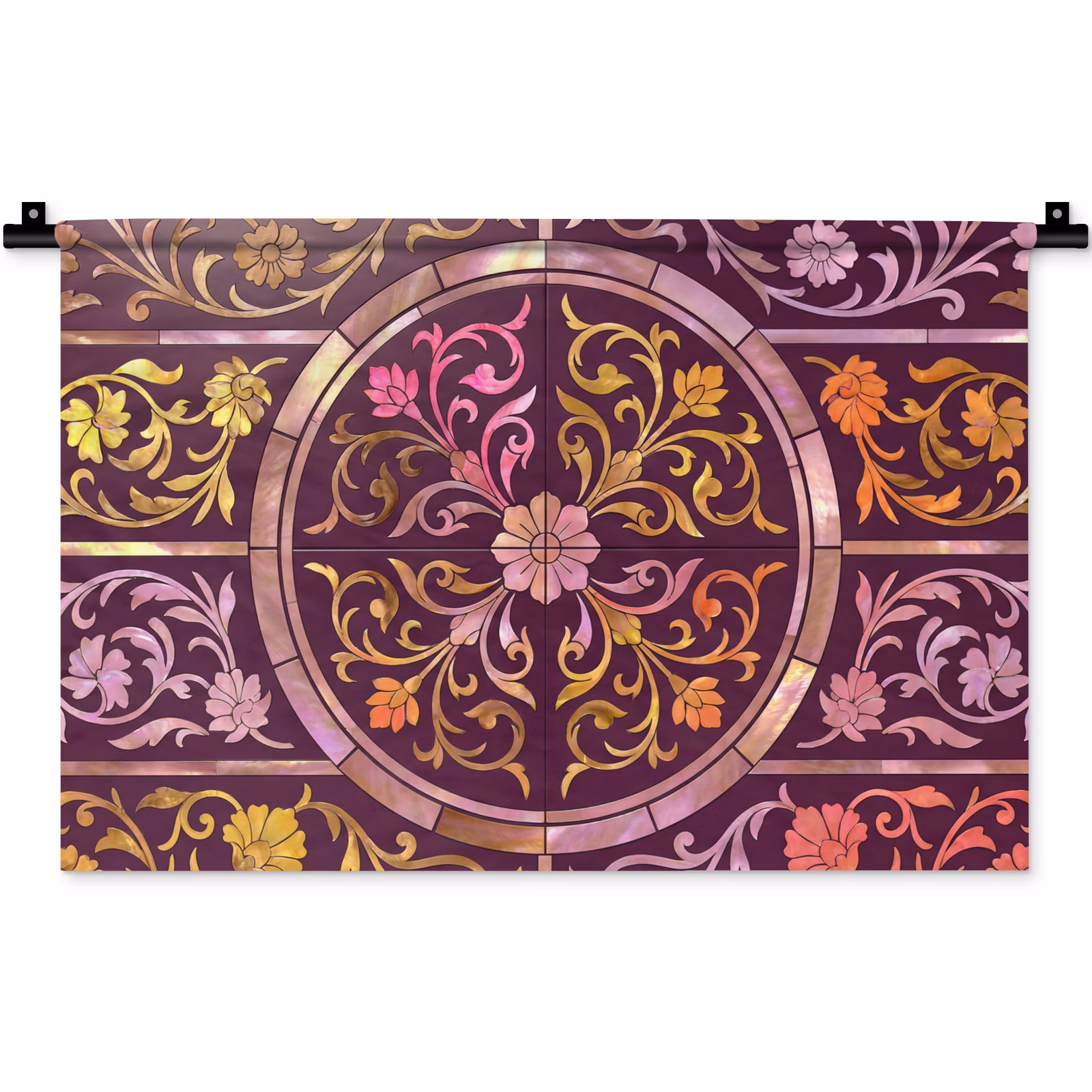 Wandkleed - Patroon - Floraal - Oosters - Paars - Goud — 1