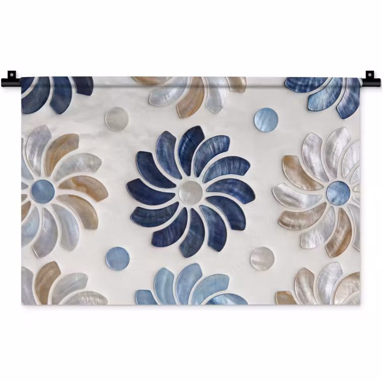 Wandkleed - Bloemen - Parelmoer - Abstract - Patroon - Blauw — 1